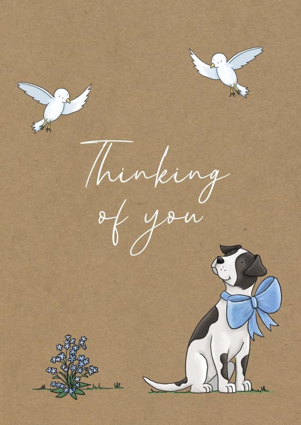Cute Thinking of You Card - Dog, Birds and Flowers created by Lucy Driver
