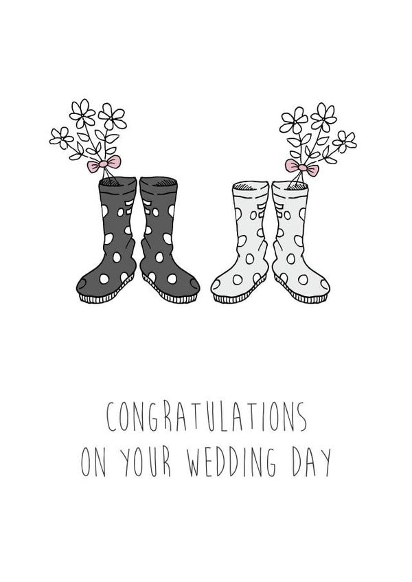 Cute hand drawn Mrs and Mrs Wedding Day card - Lesbian - LGBTQ Wedding created by The Blue Little Birdie Card Company