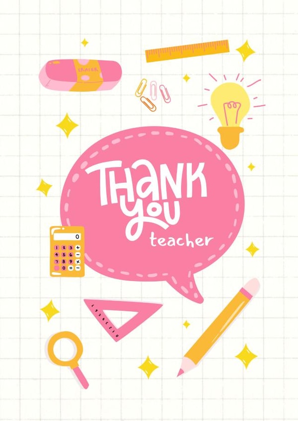 Thank you teacher, end of year - cute drawings. pencil stationary created by Custom Card Co Shop