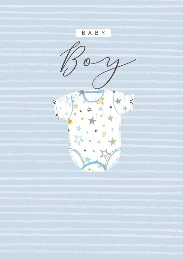 Very cute new baby boy card - contemporary/modern - baby vest created by Laura Darrington Design Ltd.
