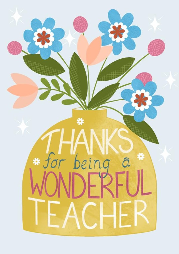 Pretty Thank You Card - Floral - Wonderful Teacher created by Louise Brainwood
