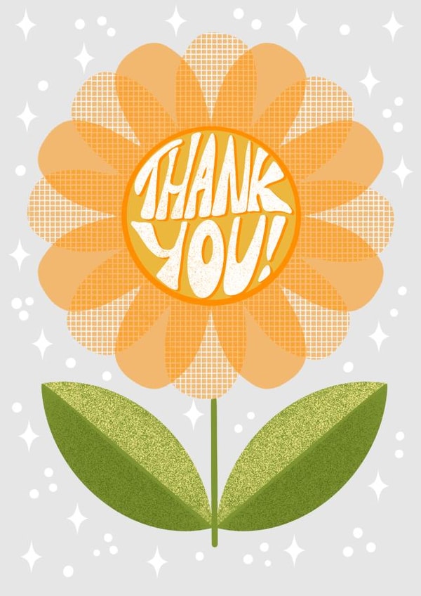 Cute Thankyou card - Retro Sunflower _ Thankyou created by Louise Brainwood