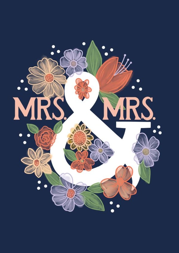 Pretty Wedding card - Mrs & Mrs - Flowers watercolour created by Angelicabydesign