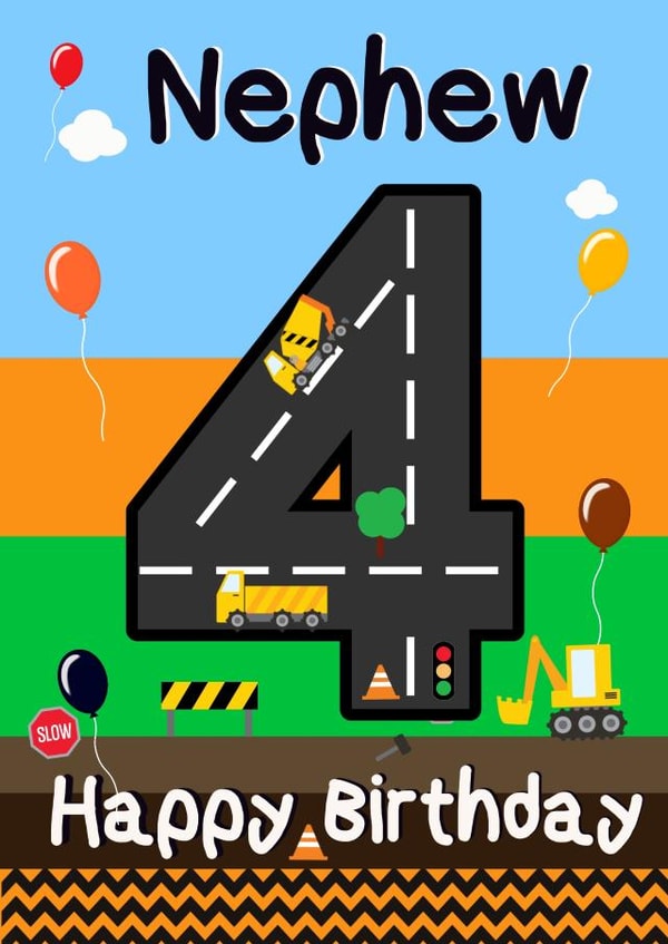 Cute digger Happy 4th Birthday Nephew Card created by Kerrylovescards