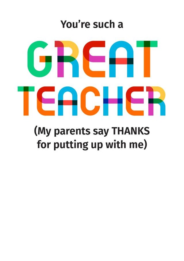 thank you great teacher funny typography rainbow cheeky created by POP FIZZ