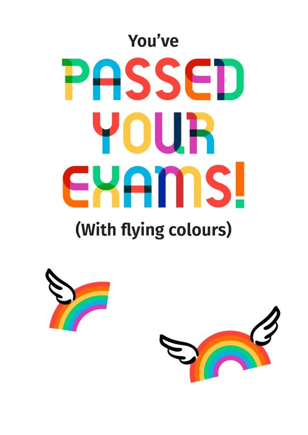 cute exam congratulations yule passed your exams with flying colours rainbows created by POP FIZZ