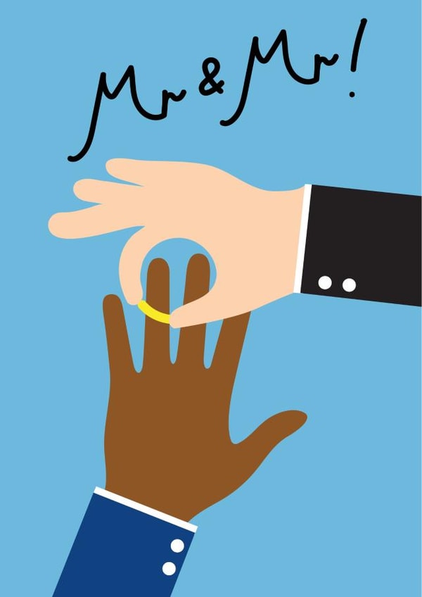 Mr and Mr Gay LGBTQIA+ Interracial Mixed Race Wedding Day Congratulations Card created by I AM A