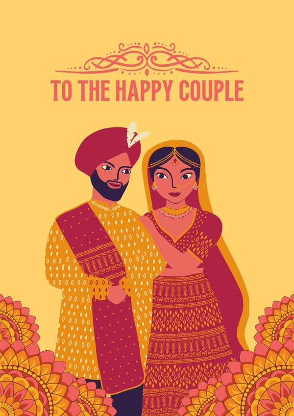 Cute Indian Couple Illustration - Wedding or Engagement Card created by Ink Icons