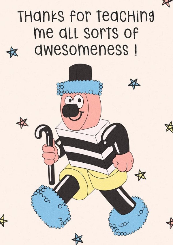 A Classic Thank you Card - For Teachers & Tutors - All Sorts Bertie Basset Retro created by Lisa Wardle