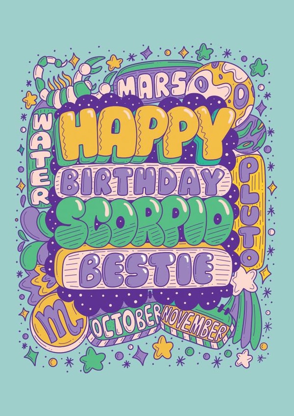 Cute Birthday Card - Scorpio Zodiac Sign created by Harkiran Kalsi