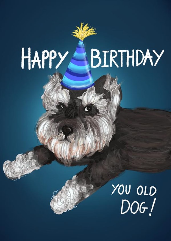 Funny Schnauzer Dog Birthday Card-Happy Birthday You Old Dog! created by C.F. Allen