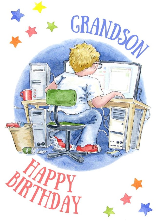 Grandson computer birthday card created by Kate Garrett