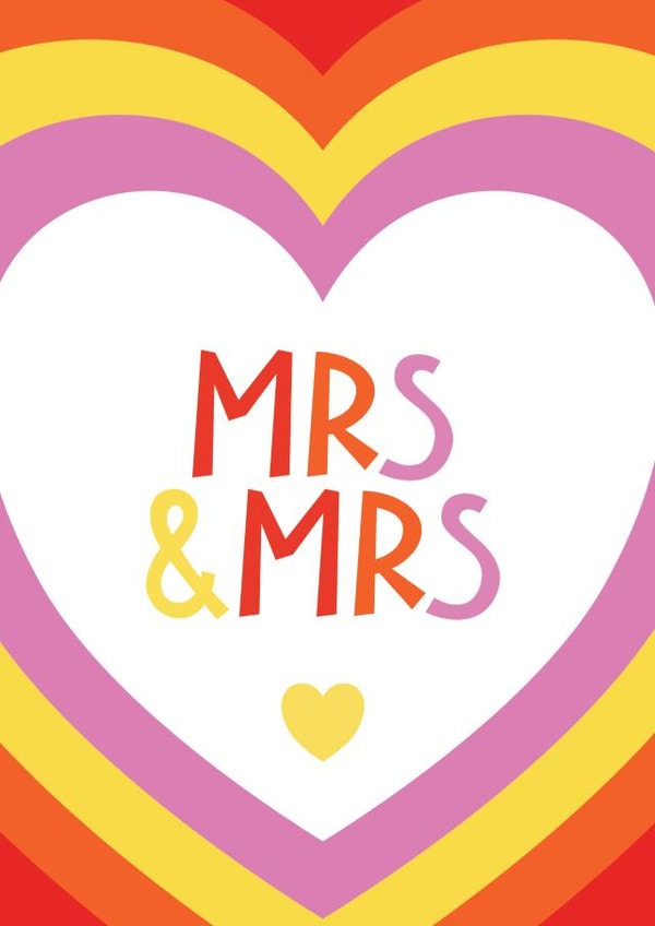 Lesbian Wedding Card - Mrs & Mrs Congratulations - LGBTQ+ Rainbow Gay created by Bev O'Connor || @oconnordesign
