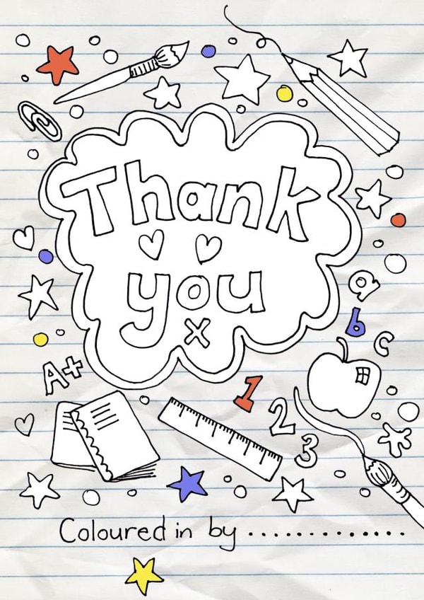 Colour In Thank You Card - Teacher created by Kate Garrett