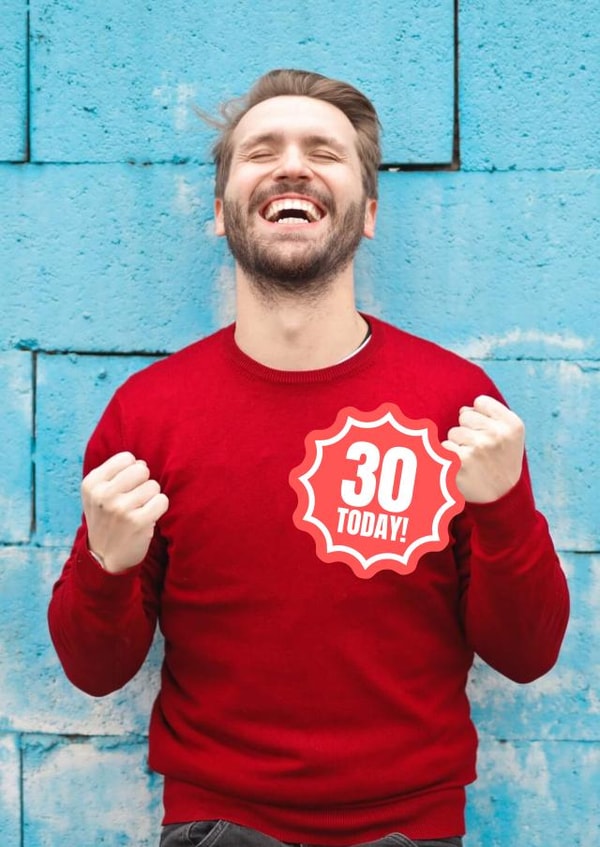 30th Badge Personalised Photo Card 37403 created by Simon