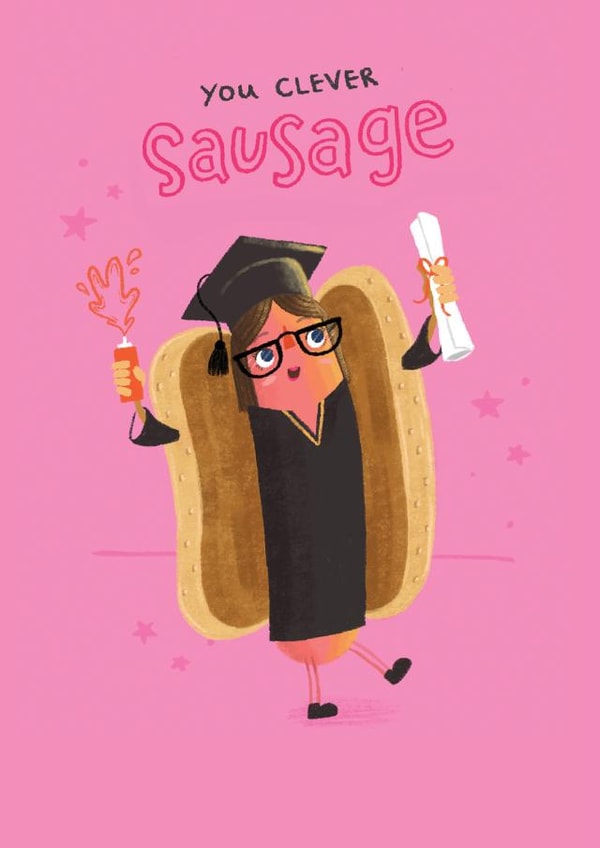 Funny Graduation Card - Clever Sausage - Female created by Blue Kiwi Design