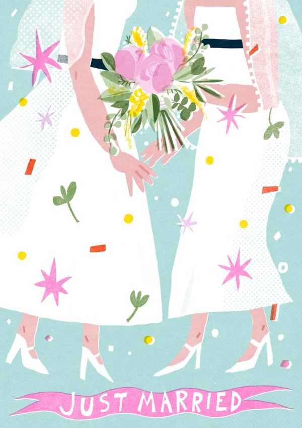 Pretty illustrative Wedding Card for Lesbian Couple - Dancing - Just Married created by Yan Yu Lee