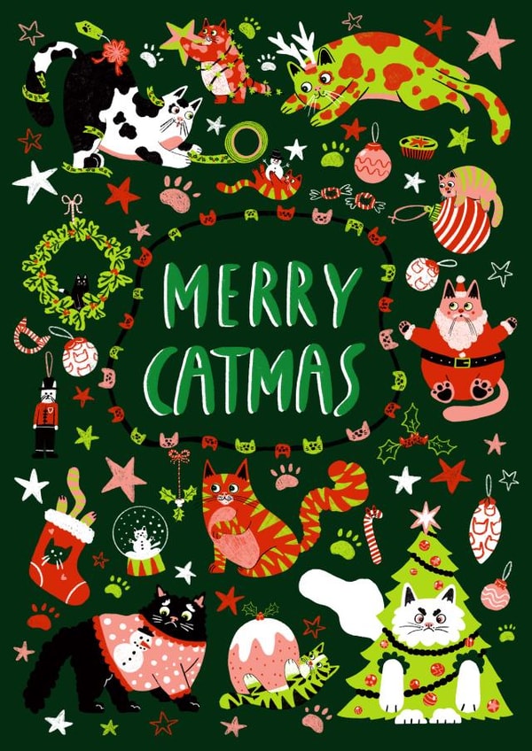 Merry Catmas! A cat themed Christmas card created by Jess Hislop
