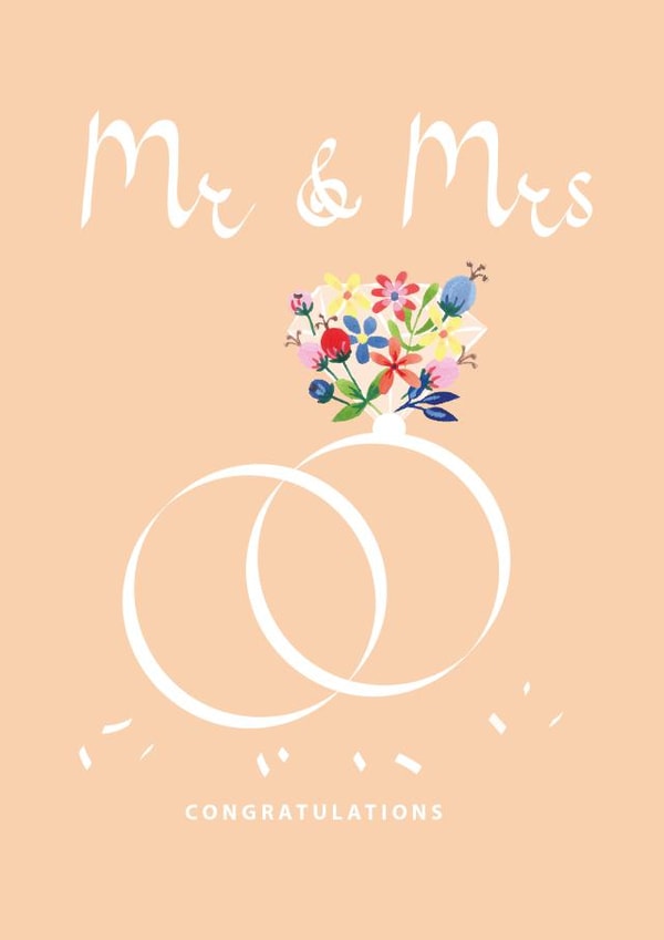 Pretty Floral Wedding Card - Mr & Mrs Wedding Rings created by SABIVO Design by Sabina