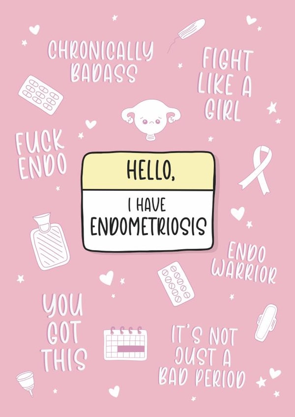 Endometriosis Card - Chronic Illness Endo Warrior Positivity Card created by Lola