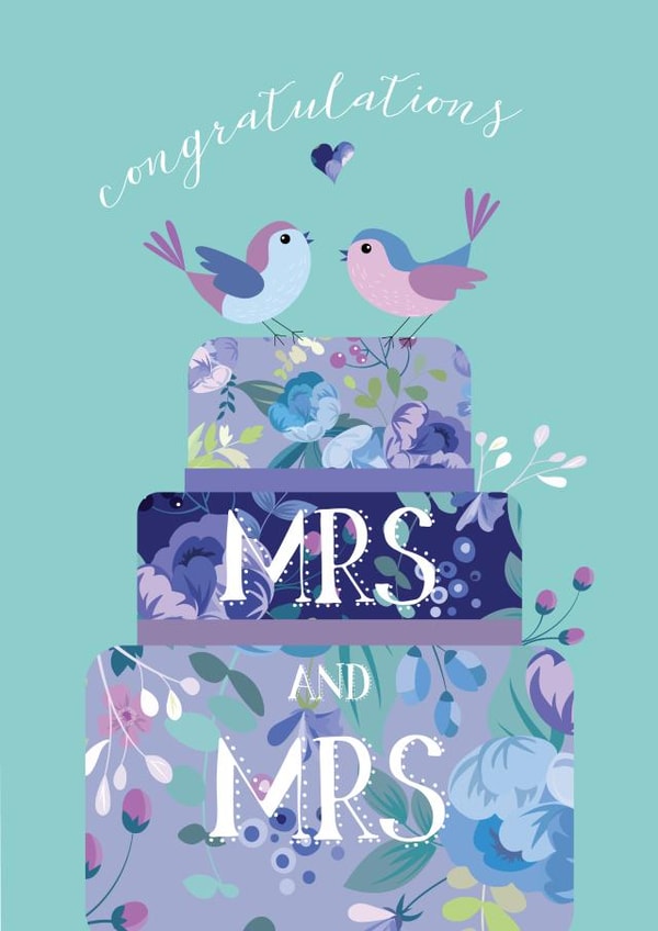 Cute Wedding Card - Mrs & Mrs - Cake and Birds created by Pink Pig