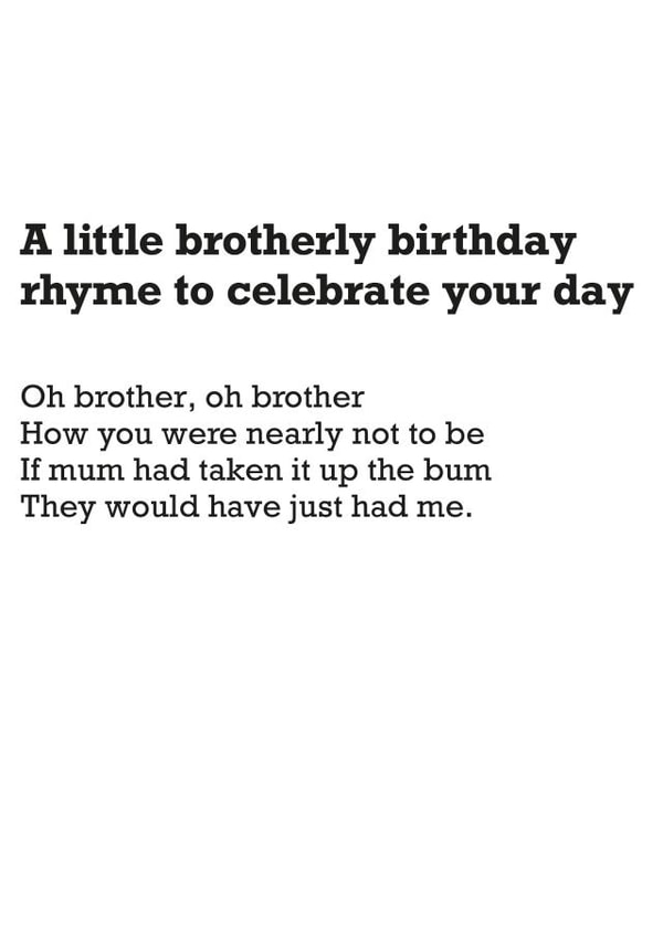 Funny Rhyming Brother Birthday Card created by The Crude Card Company