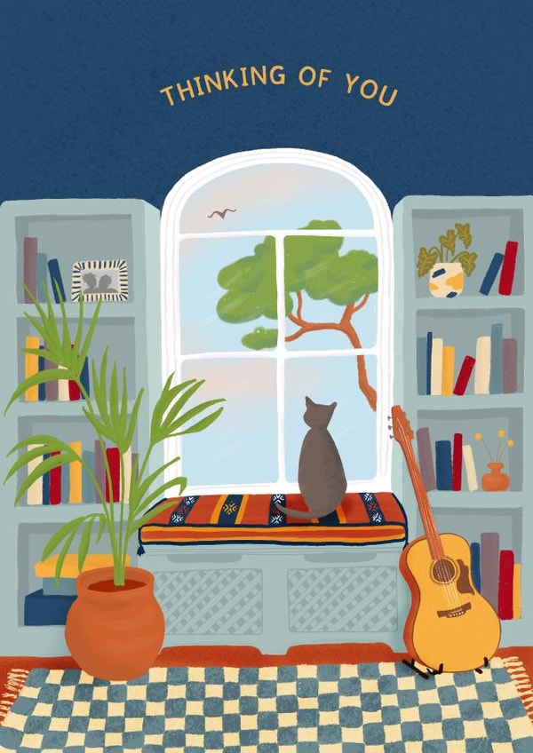Thinking Of You Card - Cat Looking Out The Window created by Danielle Brooks