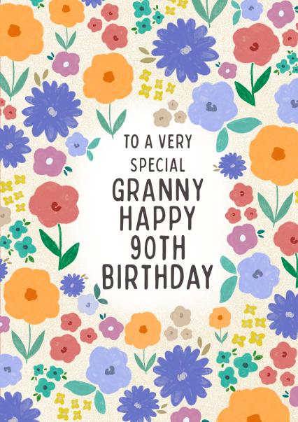 Pretty 90th Birthday Card - Granny - Floral | thortful