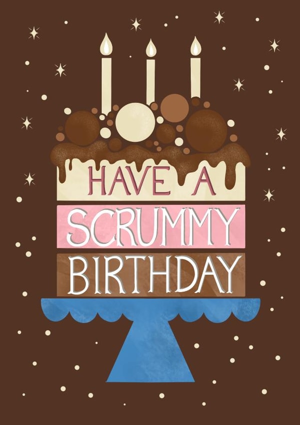 Cute Birthday Card - Chocolate Cake - Have a Scrummy Day created by Louise Brainwood