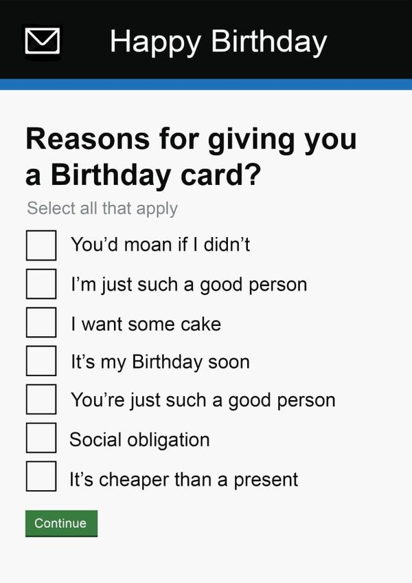 Funny Birthday Card -  Gov.UK Reasons For Giving You A Birthday Card created by Pottsy Prints