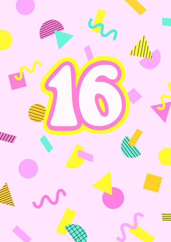 16th Birthday Card - Fun Retro Inspired - Sweet Sixteen - Confetti - Party created by Helen Thompson