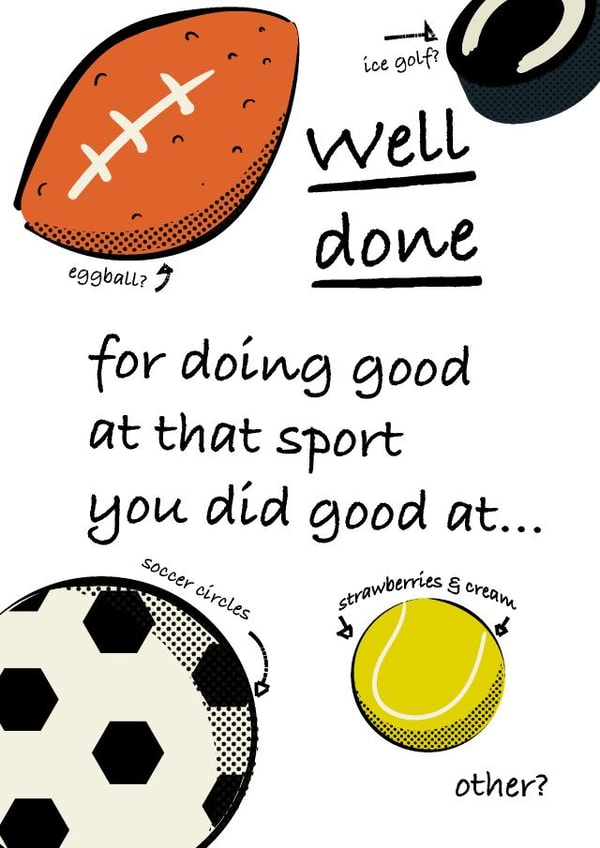 Congratulations, Well done, funny, silly sports card for family or friends. created by Left Hand Luke