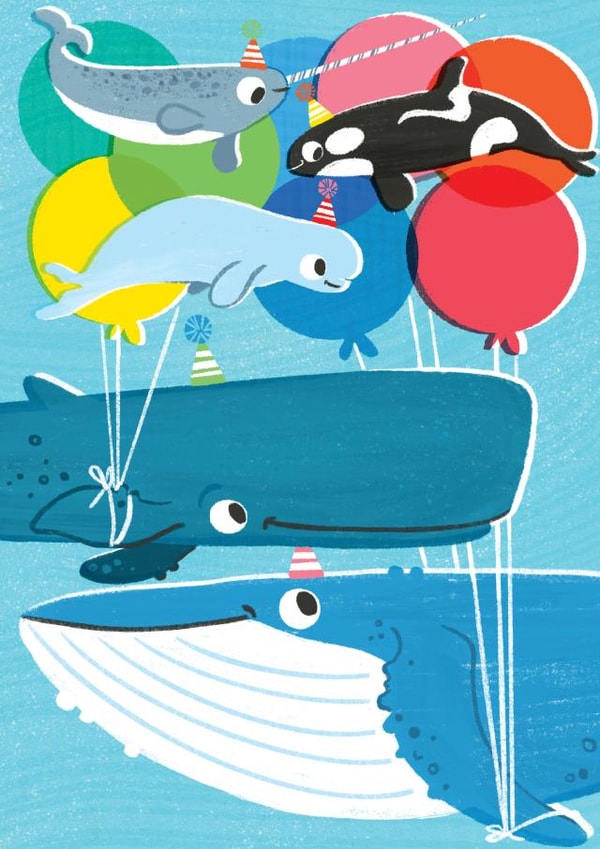 Cute Birthday Card - Whale Party created by Samantha Kay Davies Illustration