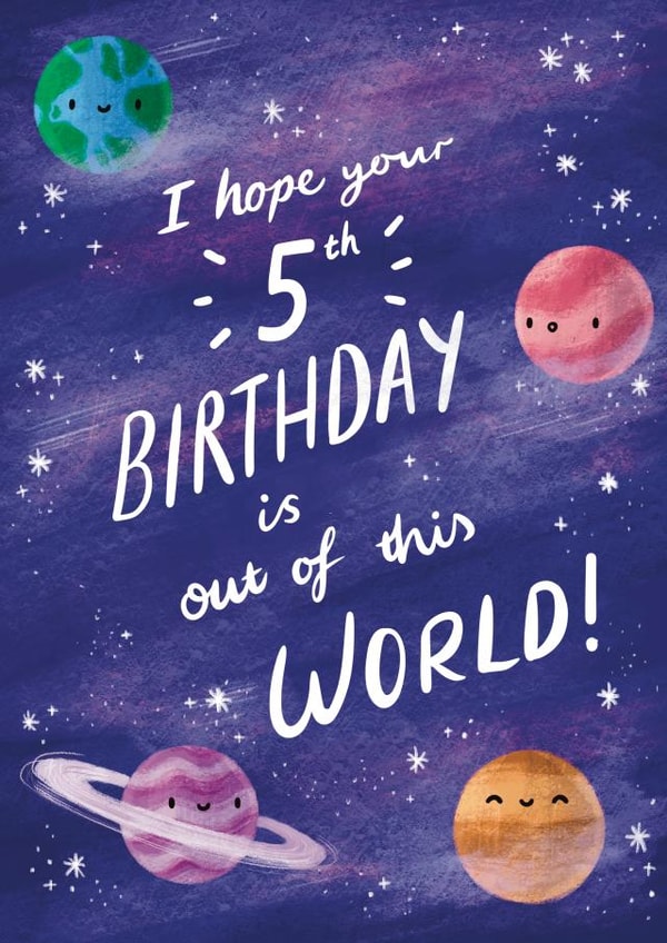 Cute Birthday Card - Planets - 5th Birthday created by Sophie Kent Illustration