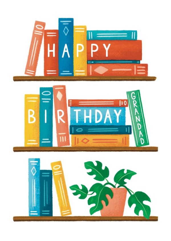 Classic Birthday Card - For Grandad - Bookshelf created by Sophie Kent Illustration