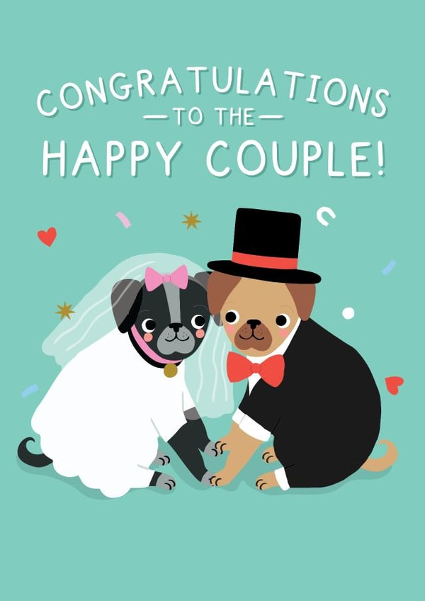 Cute Wedding Card -  Pugs - Happy Couple created by Pixie Studio