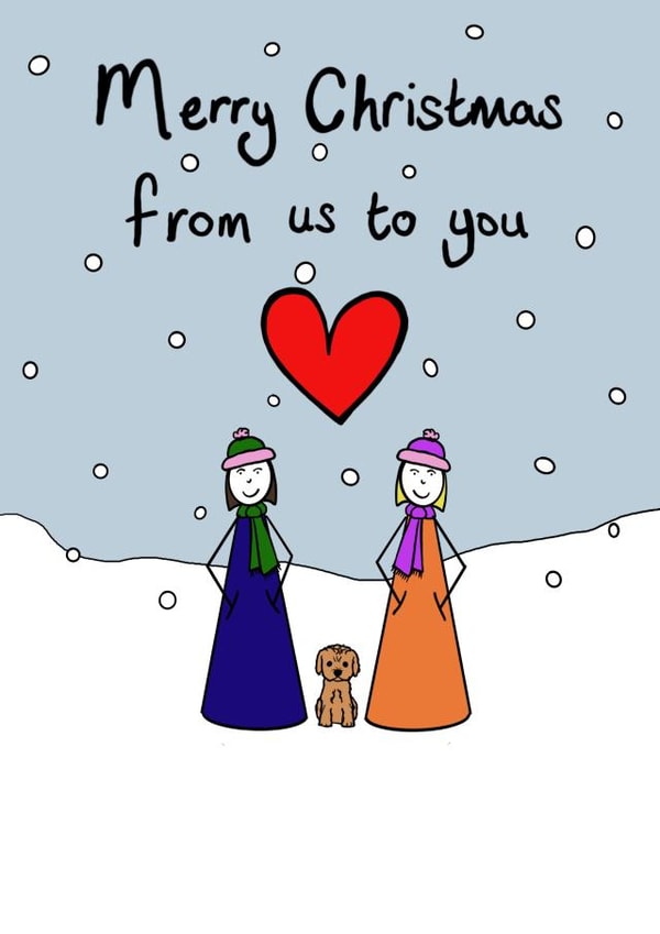 Cute LGBTQ+ Christmas card From us and dog to you created by RaeCreates2021