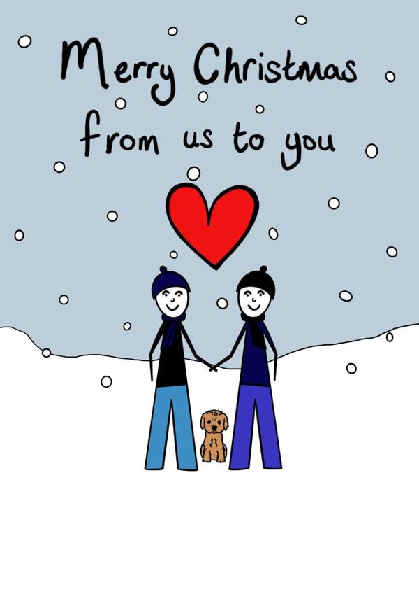 LGBTQ+ Christmas card from us and dog created by RaeCreates2021