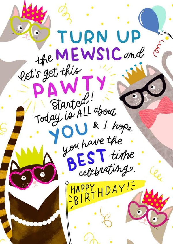 Jazzy Cat Pawty - Birthday Card - For Friends and Family created by daminidesigns