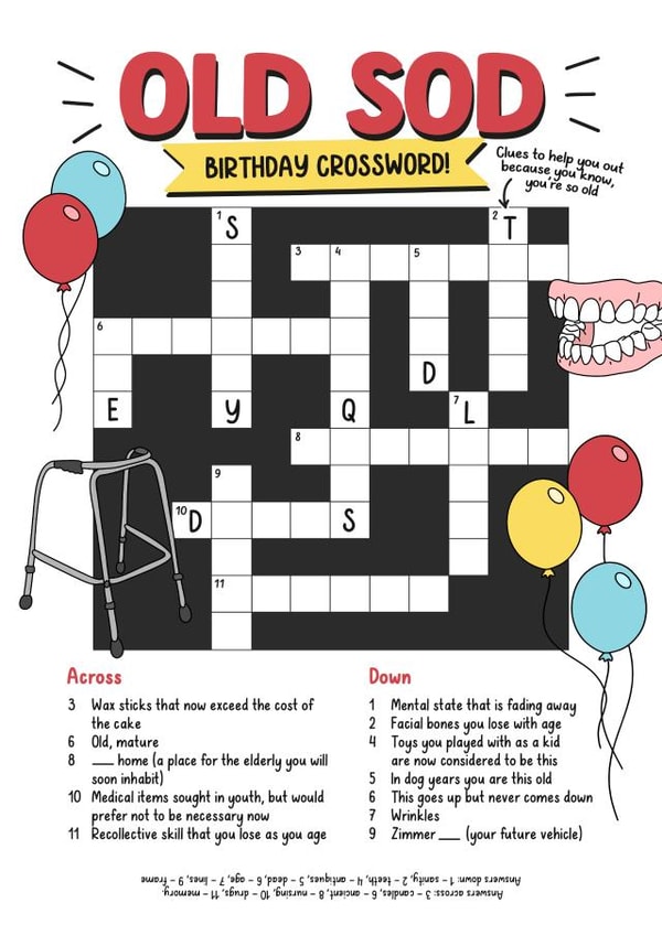 Funny Birthday Card - Crossword created by Evie Garnett Designs