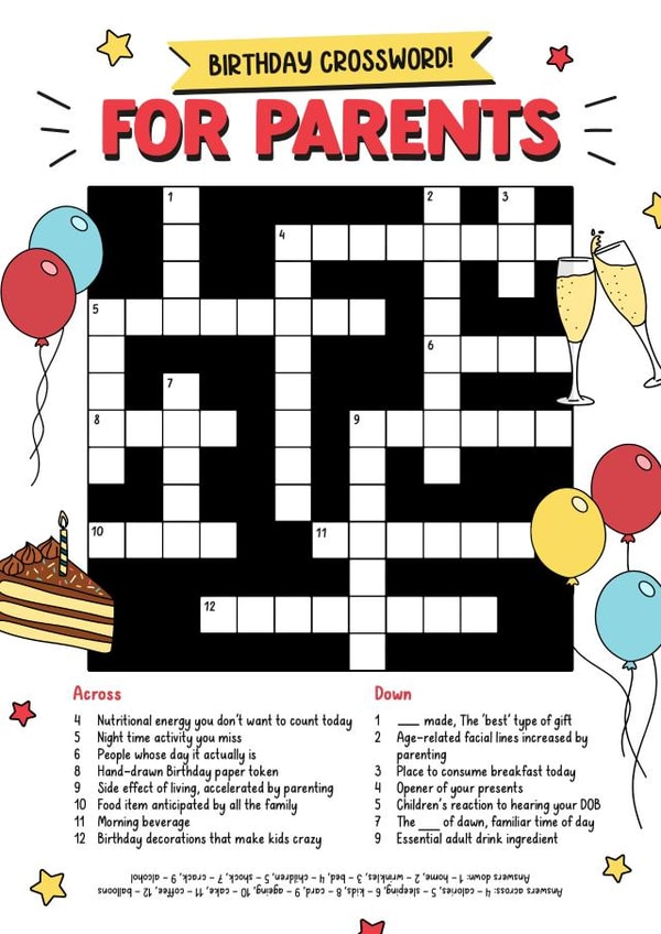 Funny Birthday crossword puzzle card for parents! created by Evie Garnett Designs