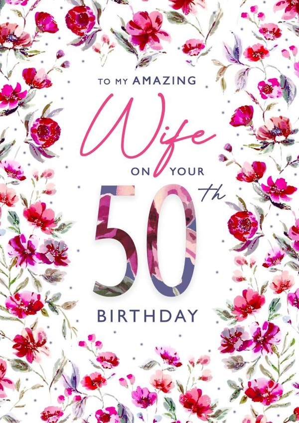 Classic Wife 50th birthday - painted floral frame created by Rebecca Prinn