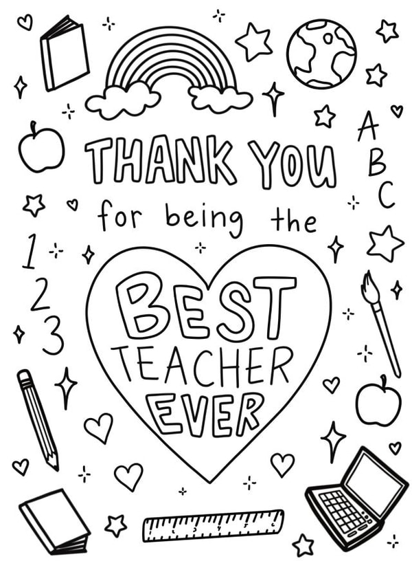 Teacher Thank You Card to Colour In created by Fantastical Fun Shop