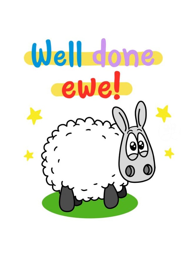 Cute congratulations card - sheep - puns created by Eweniverse
