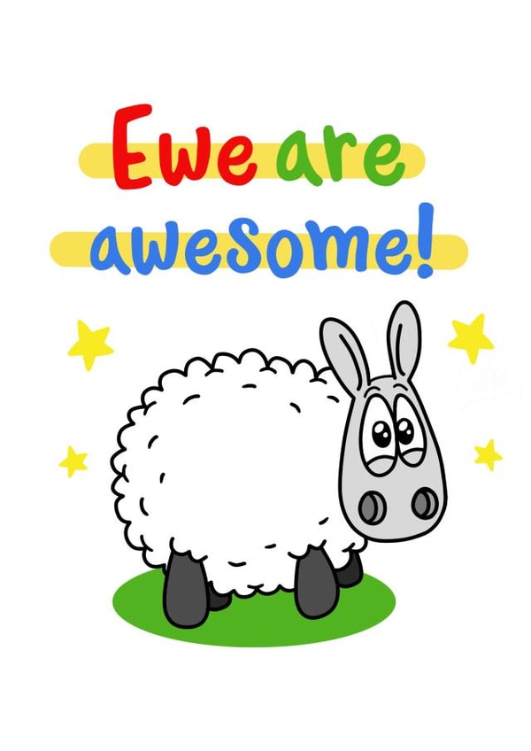 Cute and punny sheep card - you are awesome created by Eweniverse