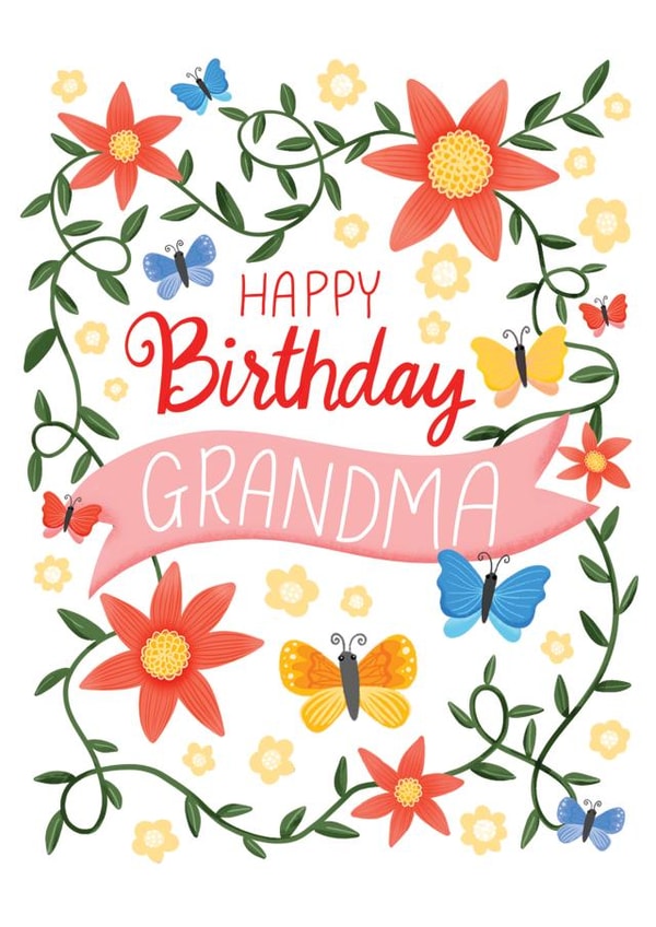 Pretty Birthday Card - For Grandma - Butterfly created by Fox Card Co