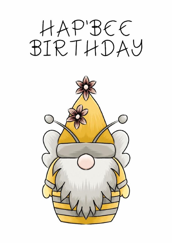 HAP’BEE Birthday card- Bumble Bee inspired Gnome sharing Birthday wishes created by Bonny Shatwell