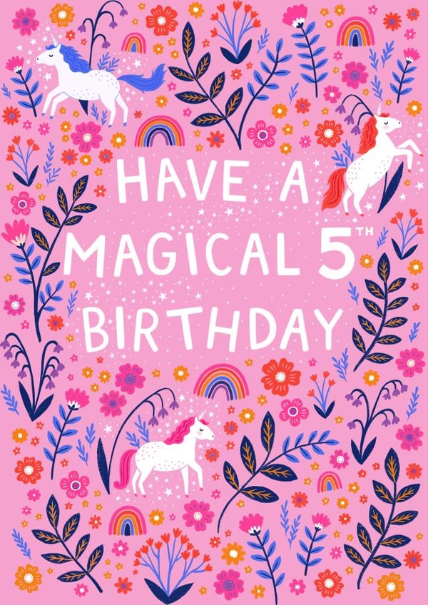 Happy 5th Birthday - Pink Magical Unicorn Girls Card created by Pear Tree Press