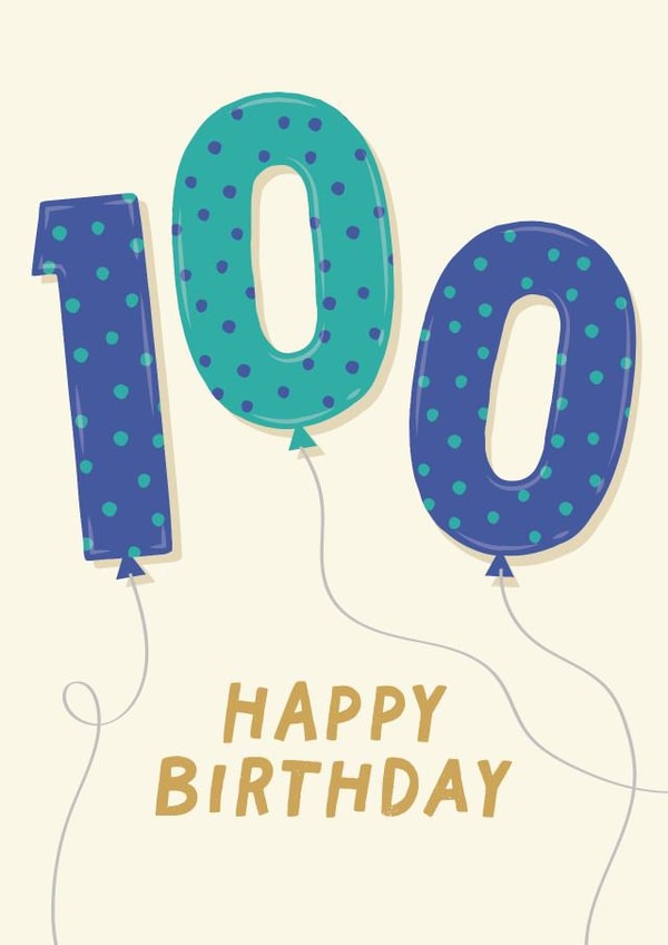 Fun Birthday Balloon Card for a Friend or Relative -100th Birthday - Balloons created by Pixie Studio