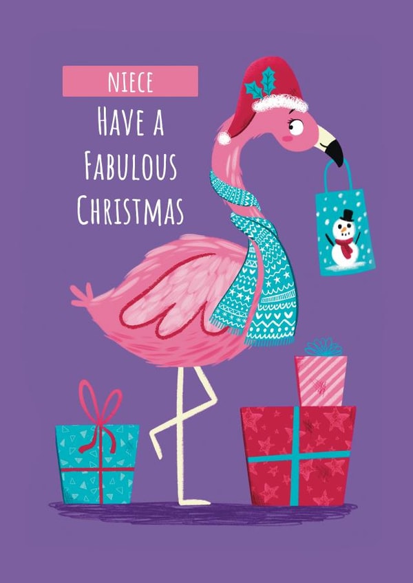 Cute Christmas Card - Niece - Flamingo created by Hannah Jayne Lewin
